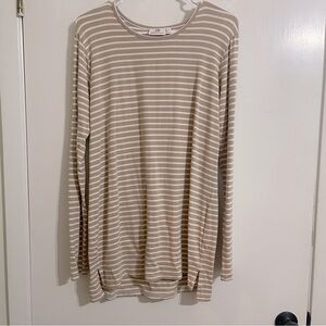 Marley Lilly Women’s Size Medium Tan and White Striped Long Sleeve Long Shirt